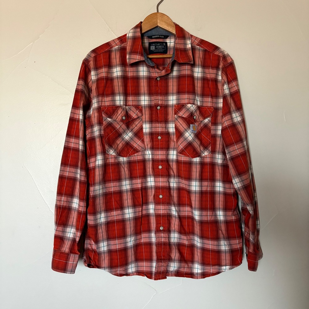 Carhartt Rugged Flex Flannel Plaid‎ Shirt Mens Large Relaxed Fit Workwear